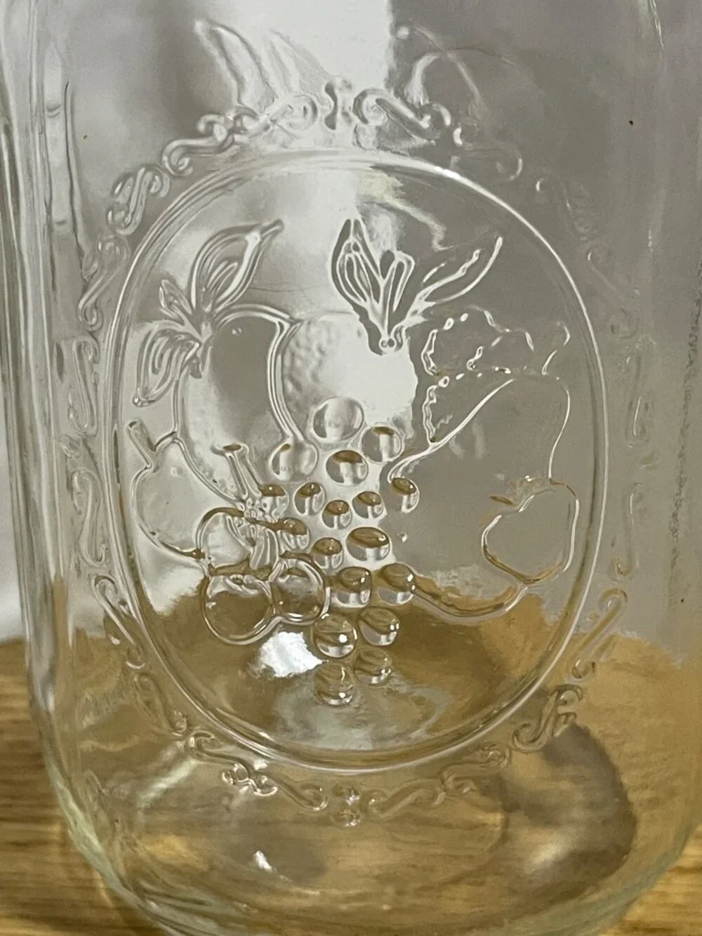 Ball Mason 24 oz Embossed Fruit Design Glass Jar Clear Regular Mouth